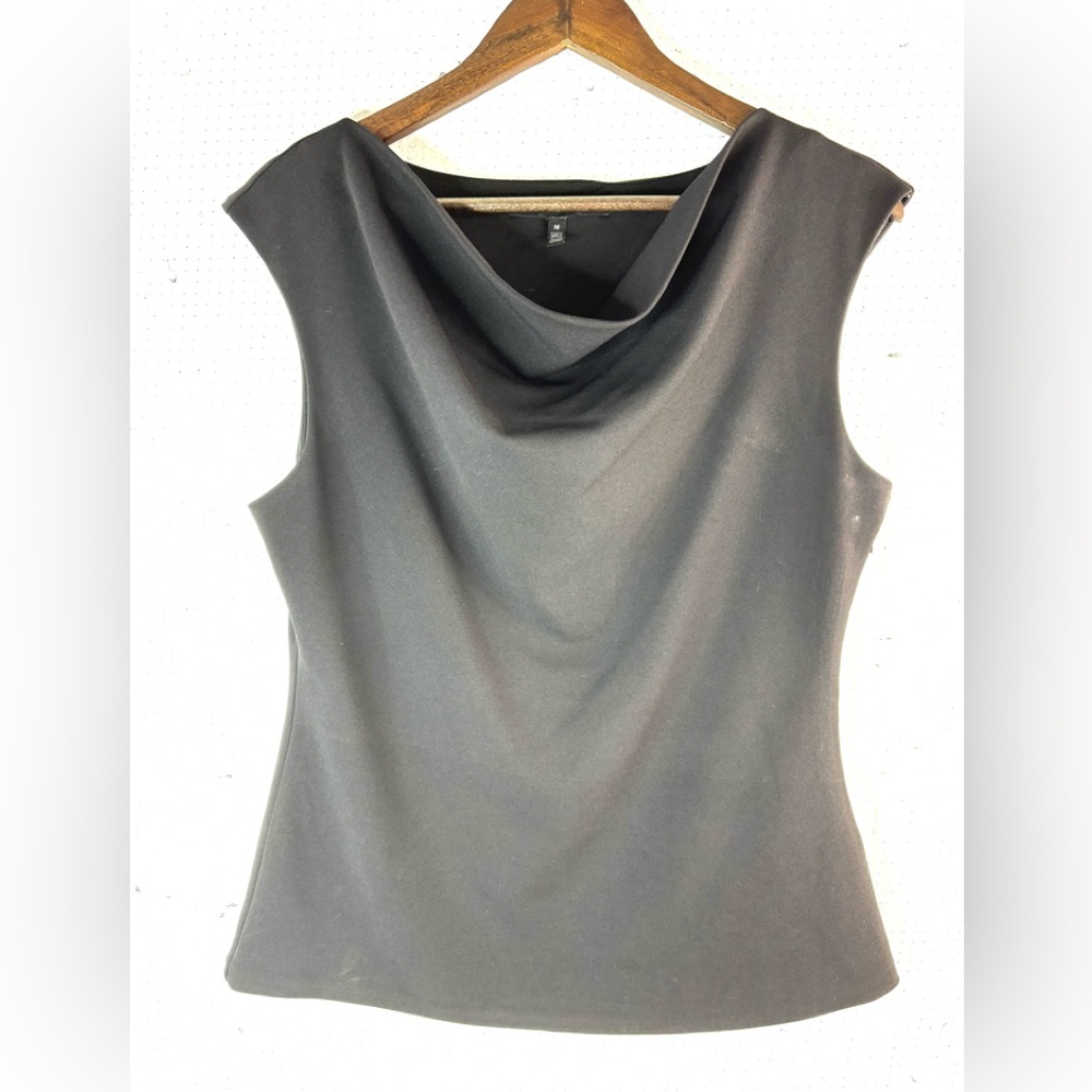 WHBM M White House Black Market Cowl Neck Fitted Shell Top in Black - Funeral